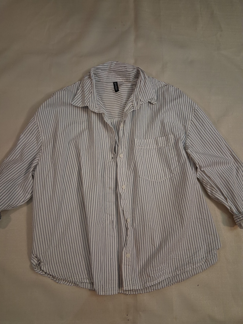 Classic White and Black Pinstripe Women’s Button-Up Shirt